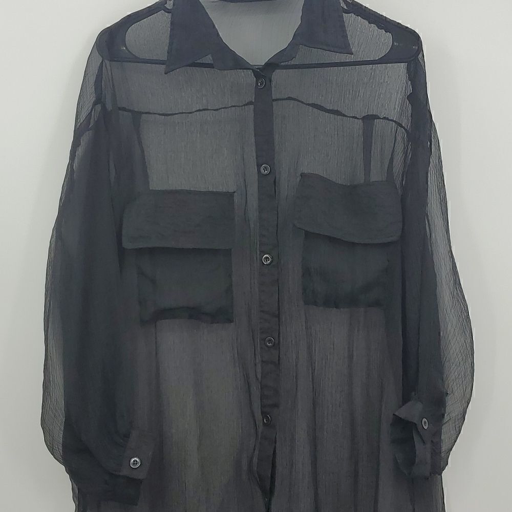 Nasty Gal Collection Plus Size Sheer Oversized Button Up Blouse Size 8 Black